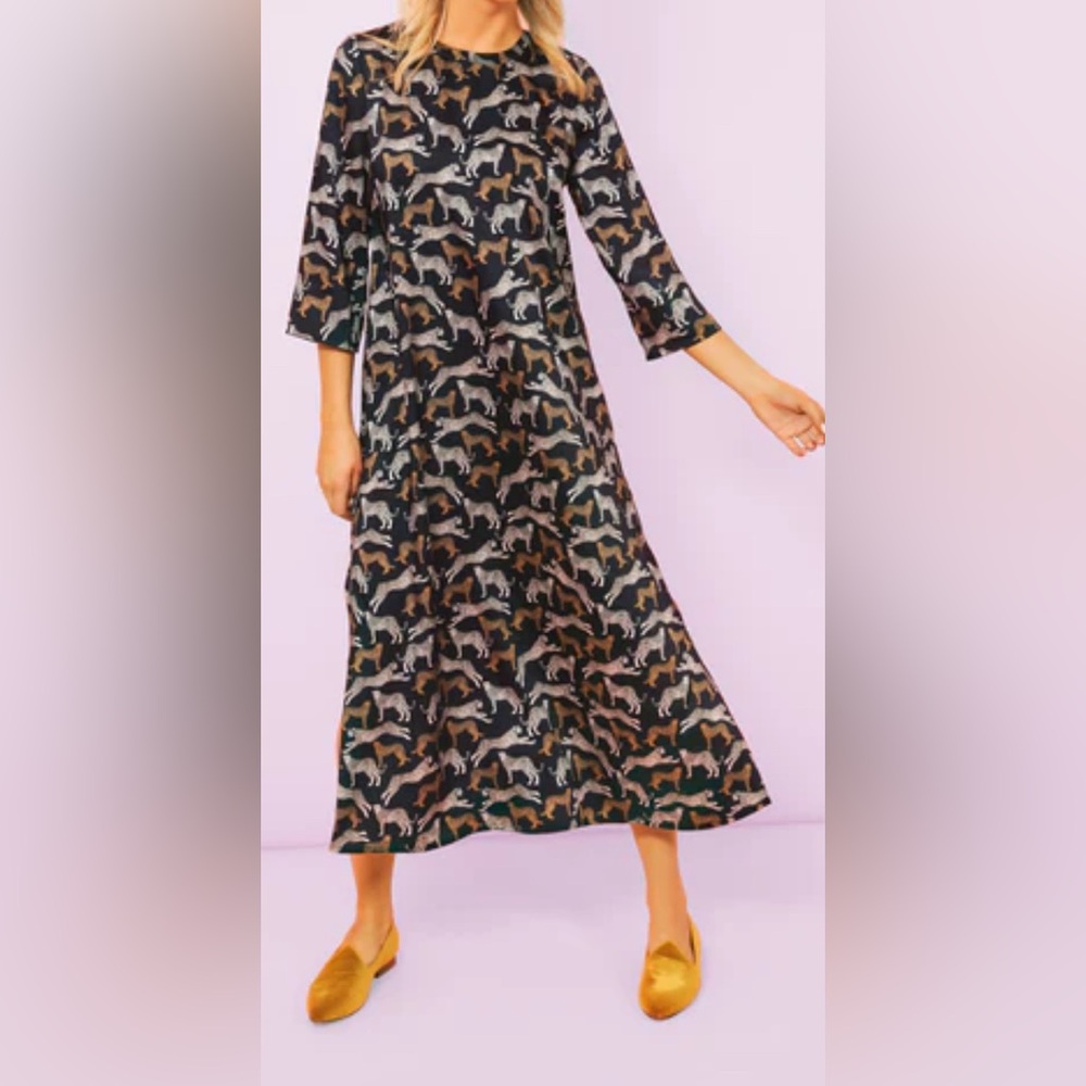 Tuckernuck Jamie Dress animal print maxi black brown mod street office party XS